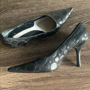 Via Spiga pointy black laser cut pumps
